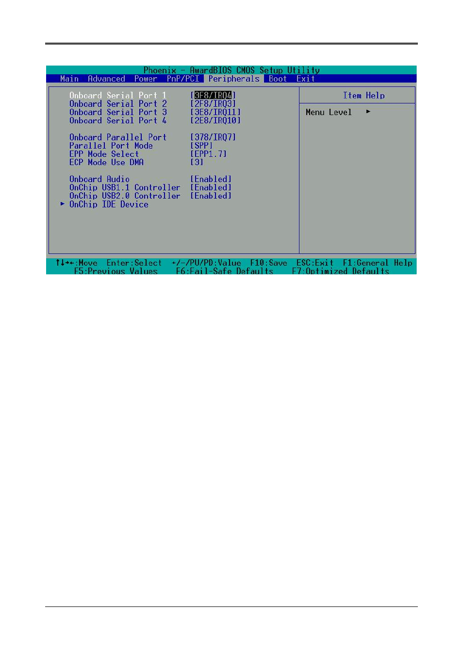 Onboard serial port 2 [2f8/irq3, Onboard serial port 3 [3e8/irq11, Onboard serial port 4 [2e8/irq10 | Onboard parallel port [378h/irq7, Parallel port mode [spp, Parallel port epp type [epp1.7, Ecp mode use dma [3 | Acrosser AR-B1631 User Manual | Page 15 / 26