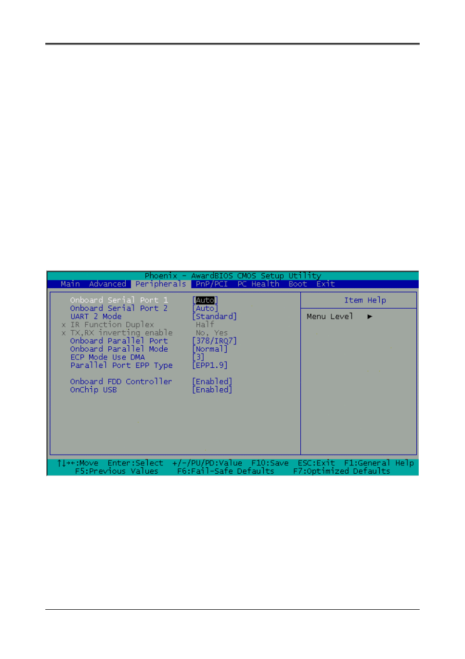 Pnp os installed [no, Swap floppy drive [disabled, Usb keybord support [disable | Init display first [pci slot, Frame buffer size [8m, Acpi function [disable, Onboard serial port 1 [auto, Onboard serial port 2 [auto, 3 peripherals | Acrosser AR-B1651 User Manual | Page 20 / 30