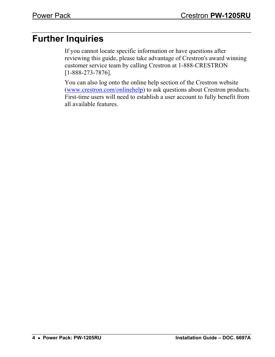 Further inquiries | Crestron electronic pw-1205ru User Manual | Page 5 / 8