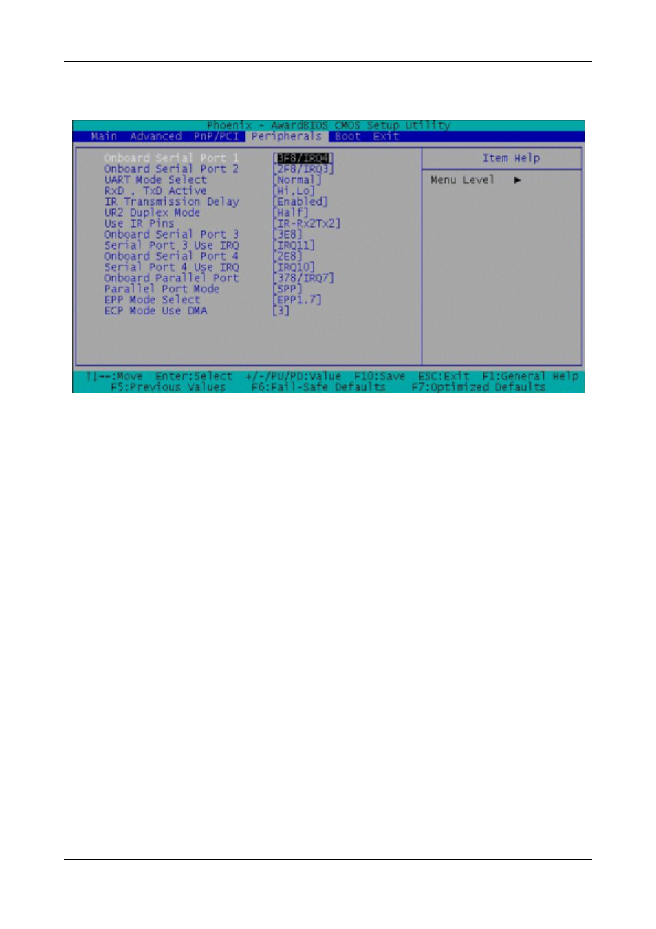3 peripherals setup, Onboard serial port 1, Onboard serial port 2 | Onboard serial port 3, Onboard serial port 4, Uart mode select, Onboard parallel port, Parallel port mode | Acrosser AR-B1520 User Manual | Page 19 / 25