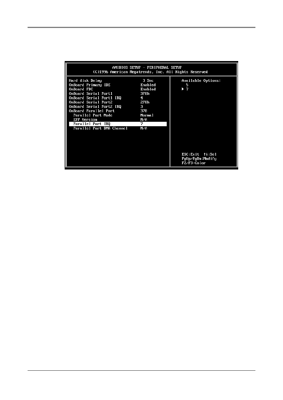 5 peripheral setup, Hard disk delay, Onboard primary ide | Onboard fdc, Onboard serial port1, Onboard serial port1 irq, Onboard serial port2, Peripheral setup -9 | Acrosser AR-B1320 User Manual | Page 47 / 55