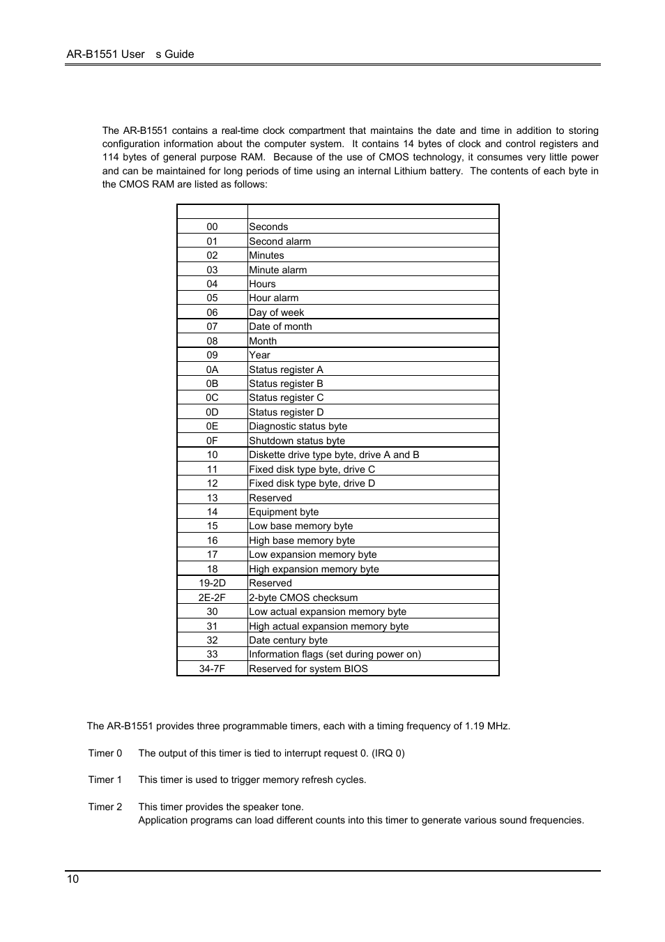 2 real-time clock and non-volatile ram, 3 timer | Acrosser AR-B1551 User Manual | Page 11 / 37