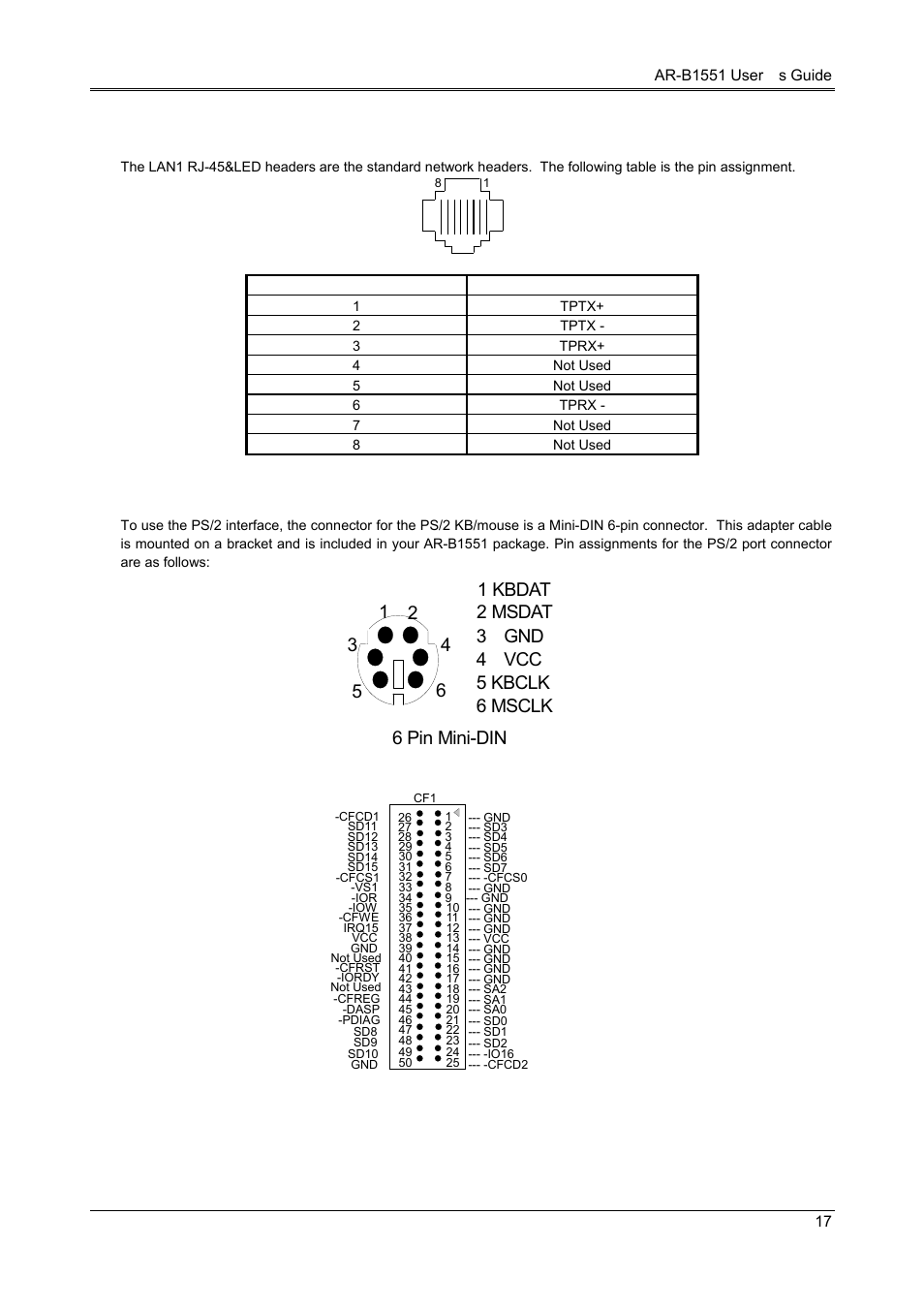 3 network setting (lan1), 4 ps/2 kb/mouse connector (km), 5 compact flash connector (cf1) | Acrosser AR-B1551 User Manual | Page 18 / 37