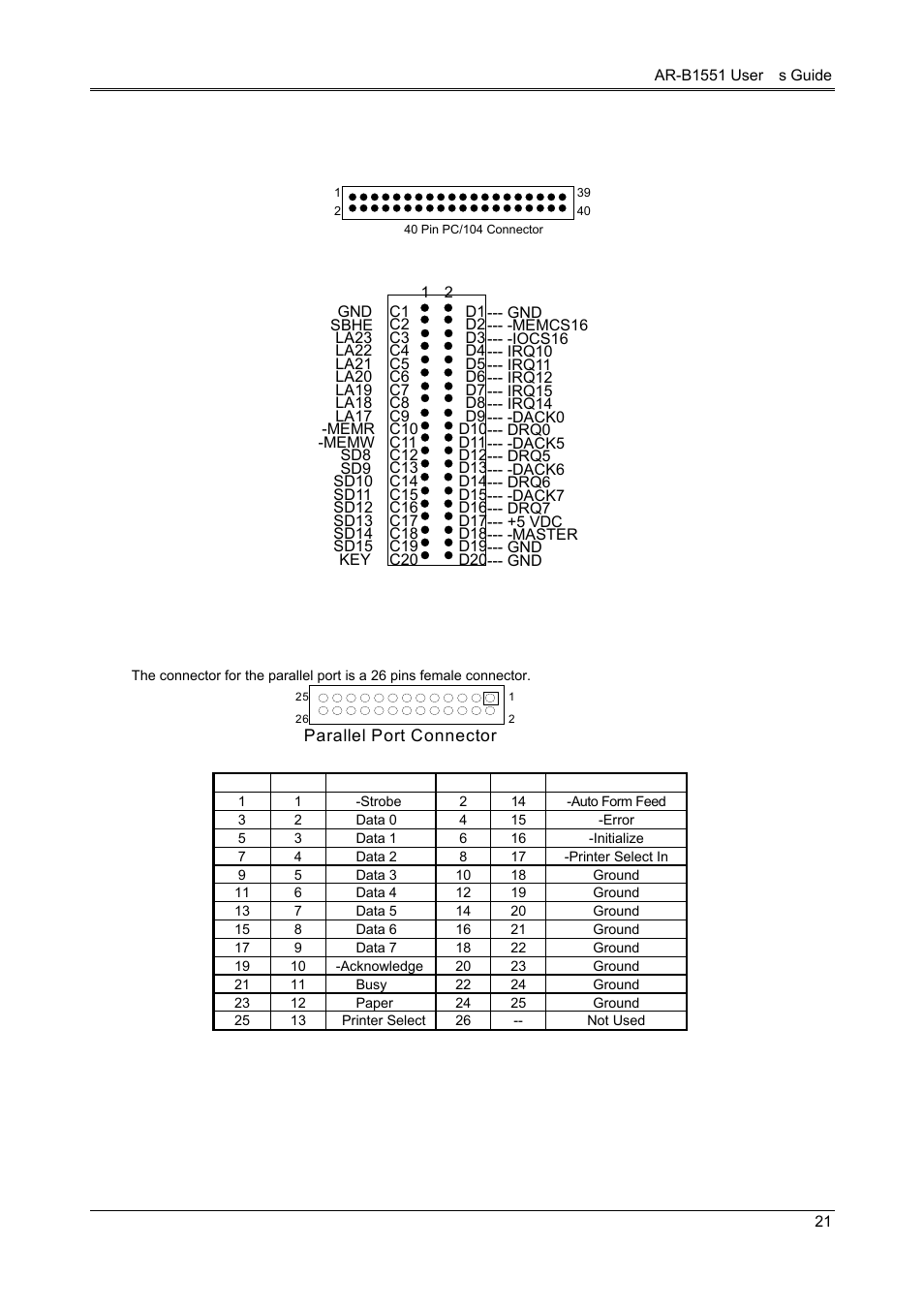 14 parallel port connector (lpt) | Acrosser AR-B1551 User Manual | Page 22 / 37