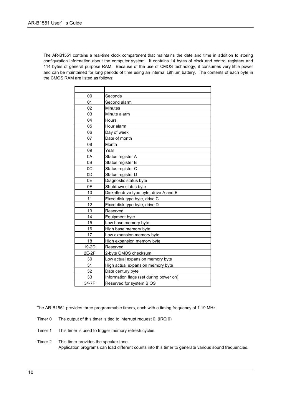 2 real-time clock and non-volatile ram, 3 timer | Acrosser AR-B1551 User Manual | Page 11 / 37