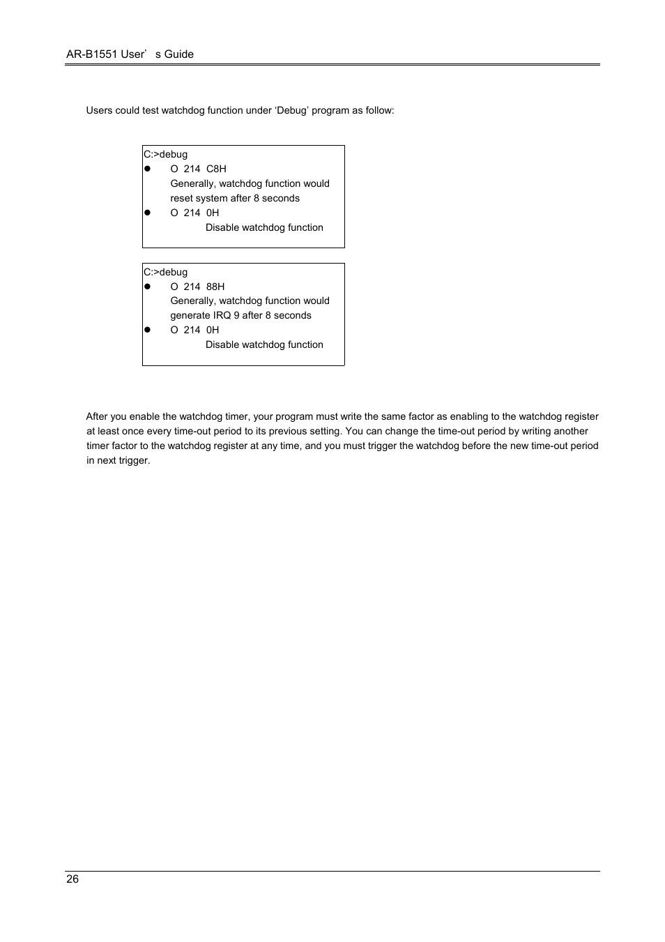 2 watchdog timer trigger | Acrosser AR-B1551 User Manual | Page 27 / 37