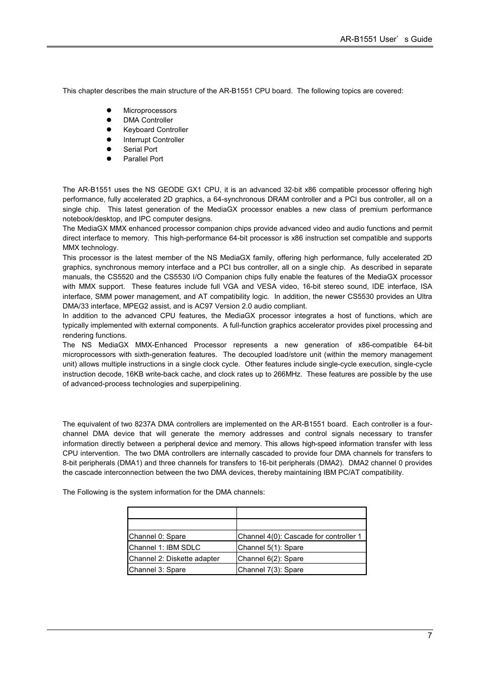 System controller, 1 microprocessor, 2 dma controller | Acrosser AR-B1551 User Manual | Page 8 / 37