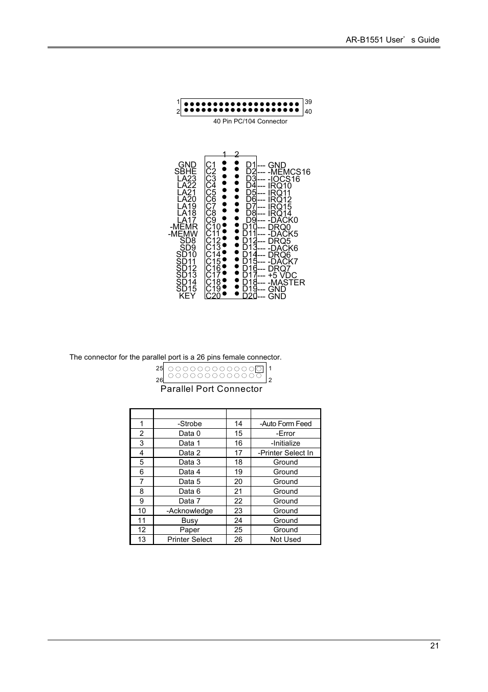 14 parallel port connector (lpt) | Acrosser AR-B1551 User Manual | Page 22 / 37