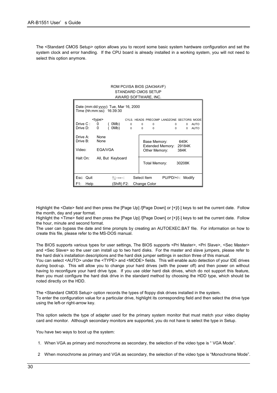 2 standard cmos setup | Acrosser AR-B1551 User Manual | Page 31 / 37