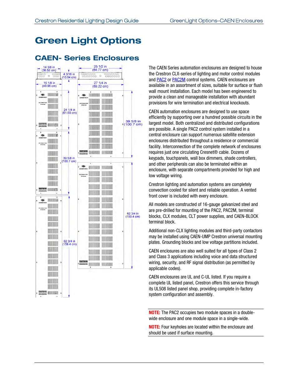 Green light options, Caen- series enclosures | Crestron electronic Residential Lighting User Manual | Page 16 / 83