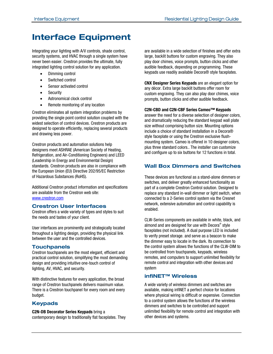 Interface equipment | Crestron electronic Residential Lighting User Manual | Page 36 / 83