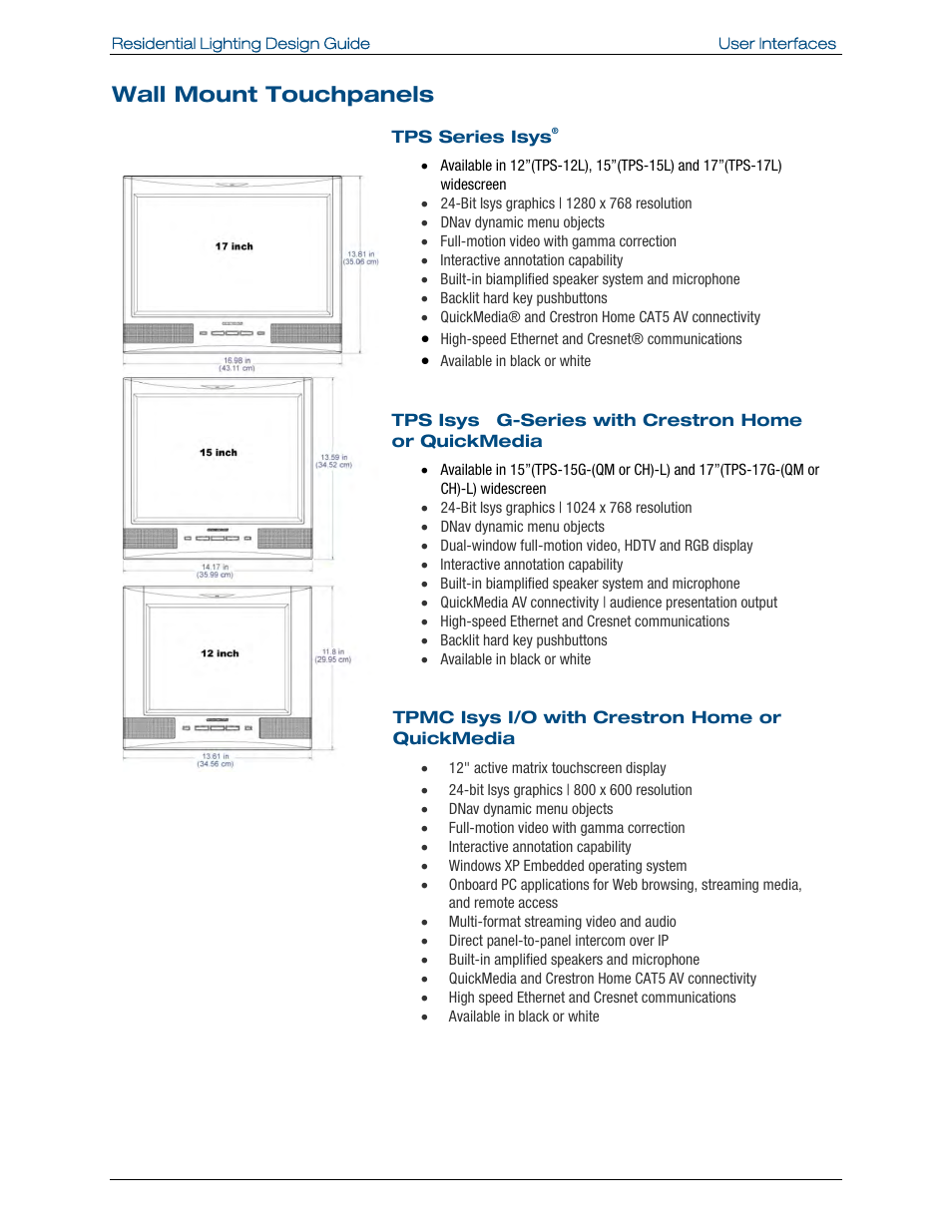 Wall mount touchpanels | Crestron electronic Residential Lighting User Manual | Page 37 / 83