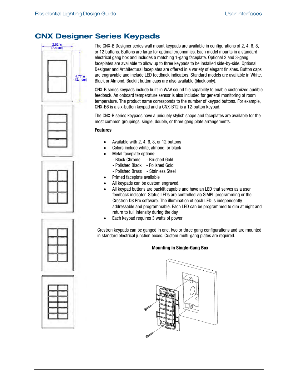 Cnx designer series keypads | Crestron electronic Residential Lighting User Manual | Page 43 / 83