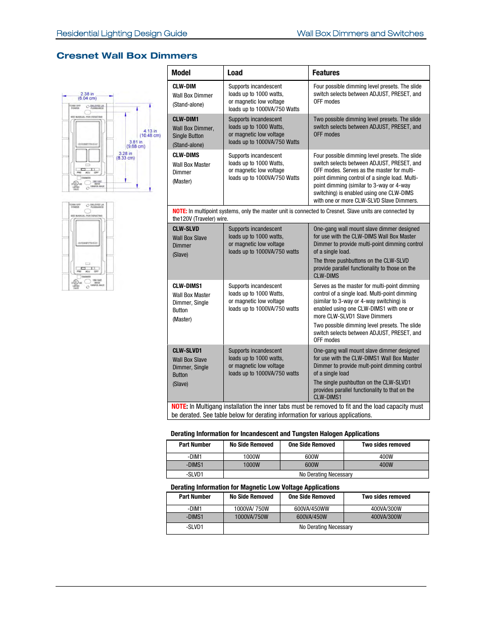 Cresnet wall box dimmers | Crestron electronic Residential Lighting User Manual | Page 53 / 83