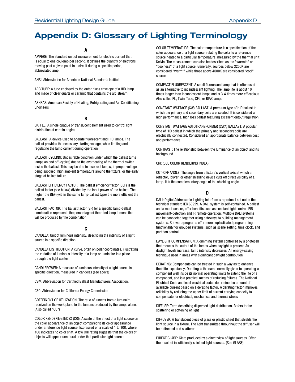 Appendix d: glossary of lighting terminology | Crestron electronic Residential Lighting User Manual | Page 78 / 83