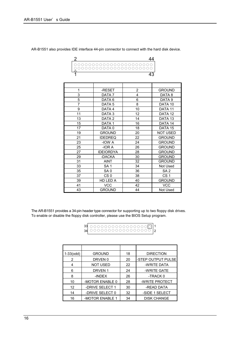 1 hard disk (ide) connector, 2 fdd port connector (fdd) | Acrosser AR-B1551 User Manual | Page 18 / 37