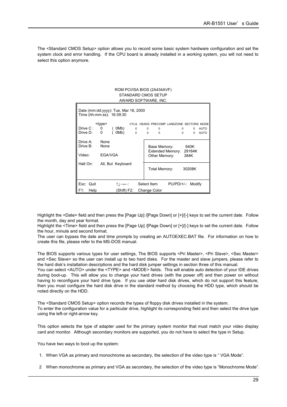 2 standard cmos setup | Acrosser AR-B1551 User Manual | Page 31 / 37