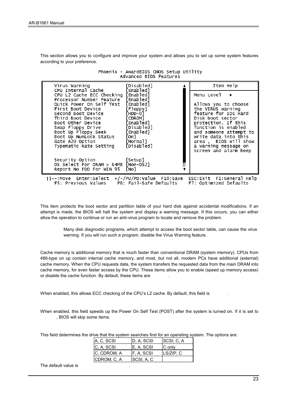 4 advanced bios features | Acrosser AR-B1661 User Manual | Page 24 / 36