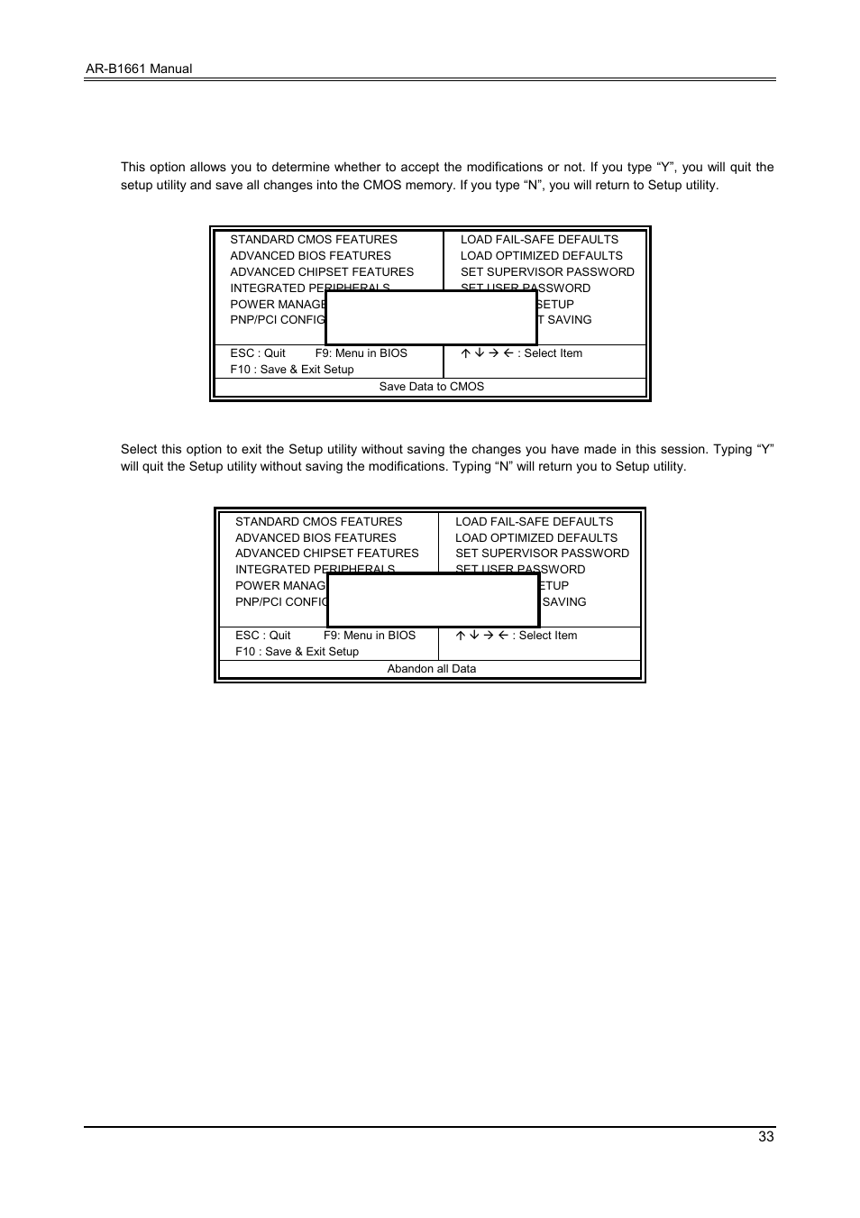 13 save & exit setup, 14 exit without saving | Acrosser AR-B1661 User Manual | Page 34 / 36