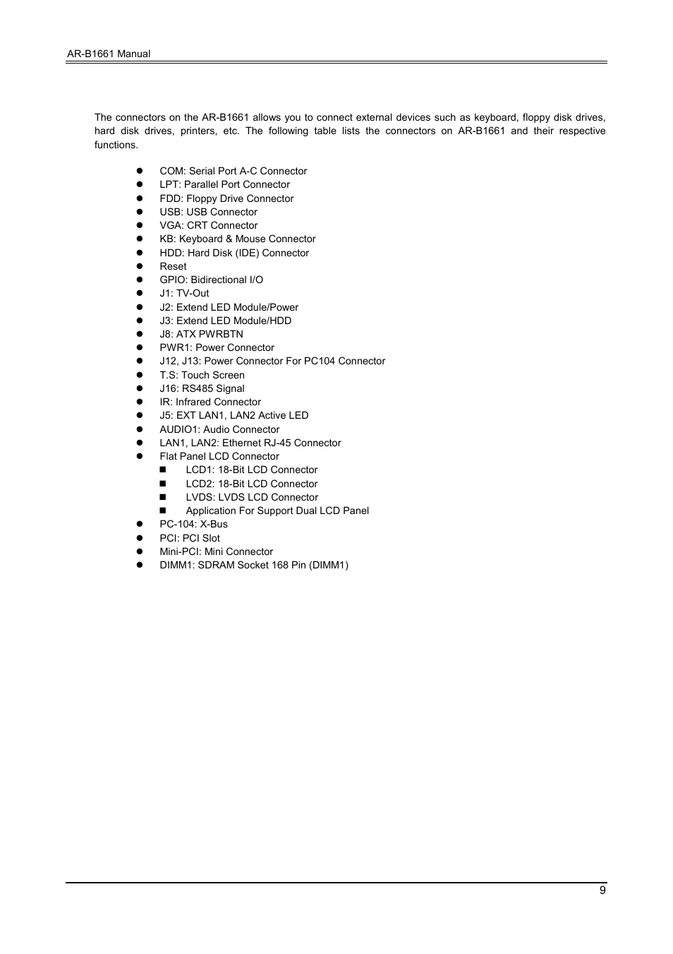 3 connectors on the ar-b1661 | Acrosser AR-B1661 User Manual | Page 10 / 36