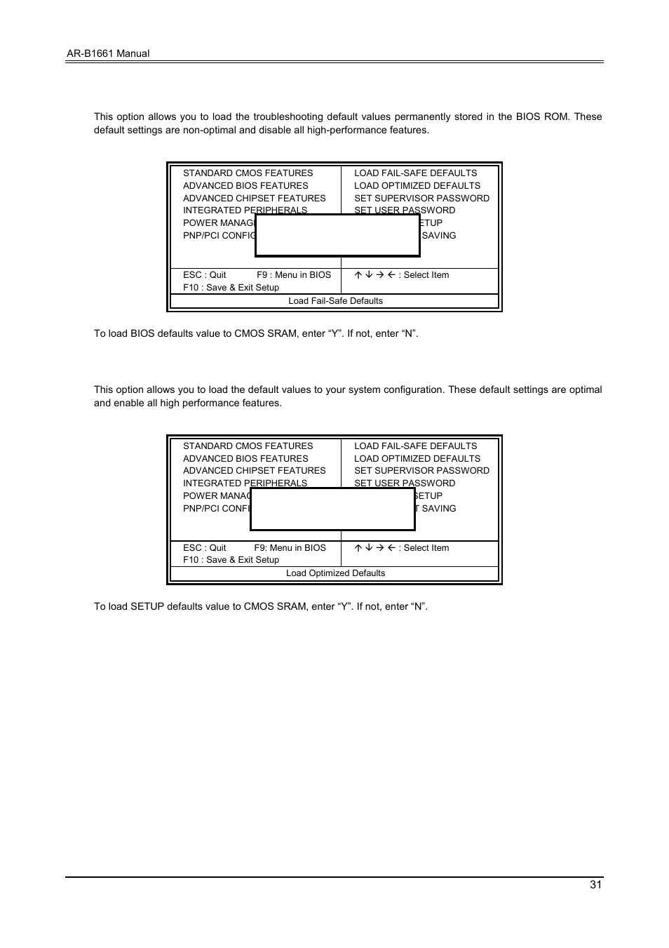 9 load fail-safe defaults, 10 load optimized defaults | Acrosser AR-B1661 User Manual | Page 32 / 36