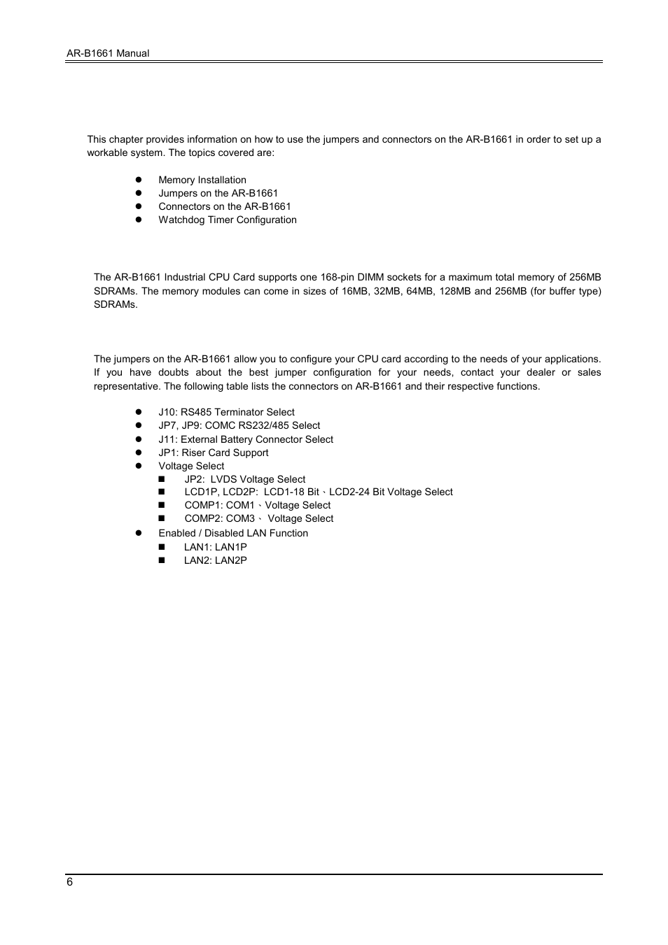 Installations, 1 memory installation, 2 jumpers on the ar-b1661 | Acrosser AR-B1661 User Manual | Page 7 / 36