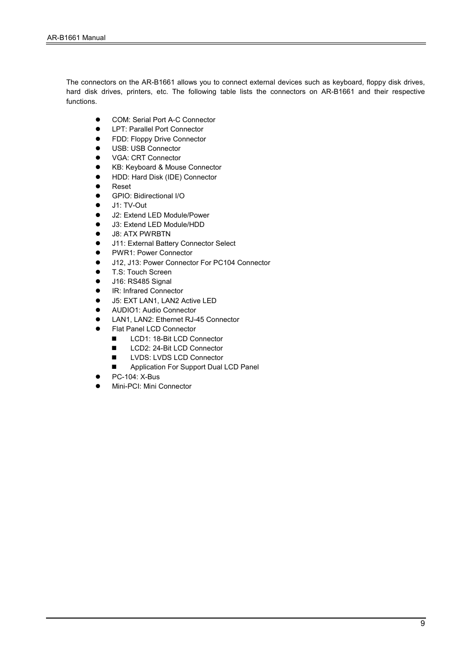 3 connectors on the ar-b1661 | Acrosser AR-B1661 User Manual | Page 10 / 37
