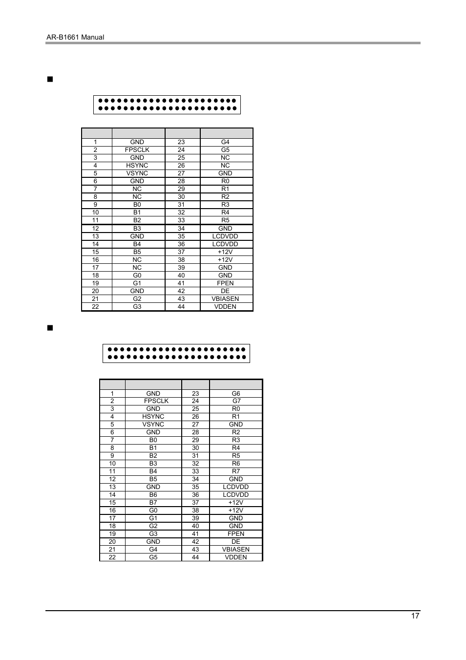 25 flat panel lcd connector, Bit lcd connector (lcd2) | Acrosser AR-B1661 User Manual | Page 18 / 37