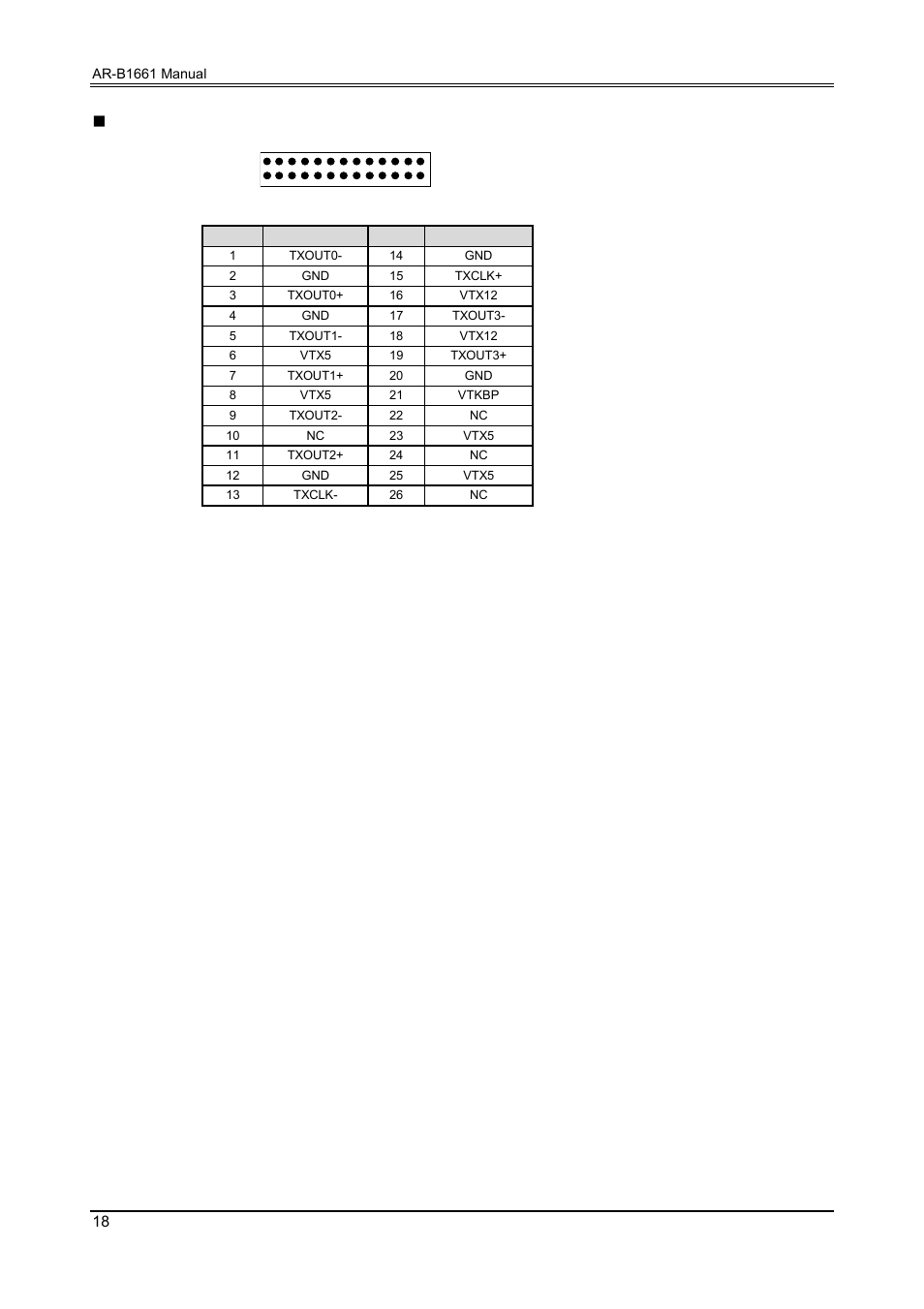 Lvds lcd connector (lvds) | Acrosser AR-B1661 User Manual | Page 19 / 37