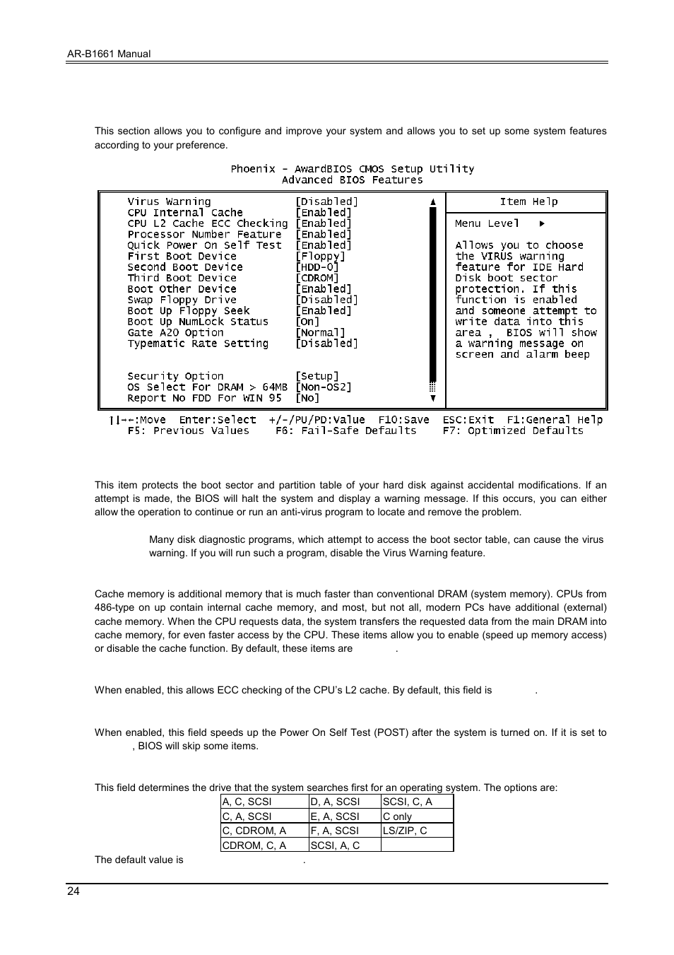 4 advanced bios features | Acrosser AR-B1661 User Manual | Page 25 / 37