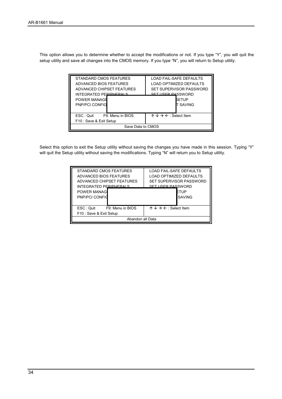 13 save & exit setup, 14 exit without saving | Acrosser AR-B1661 User Manual | Page 35 / 37