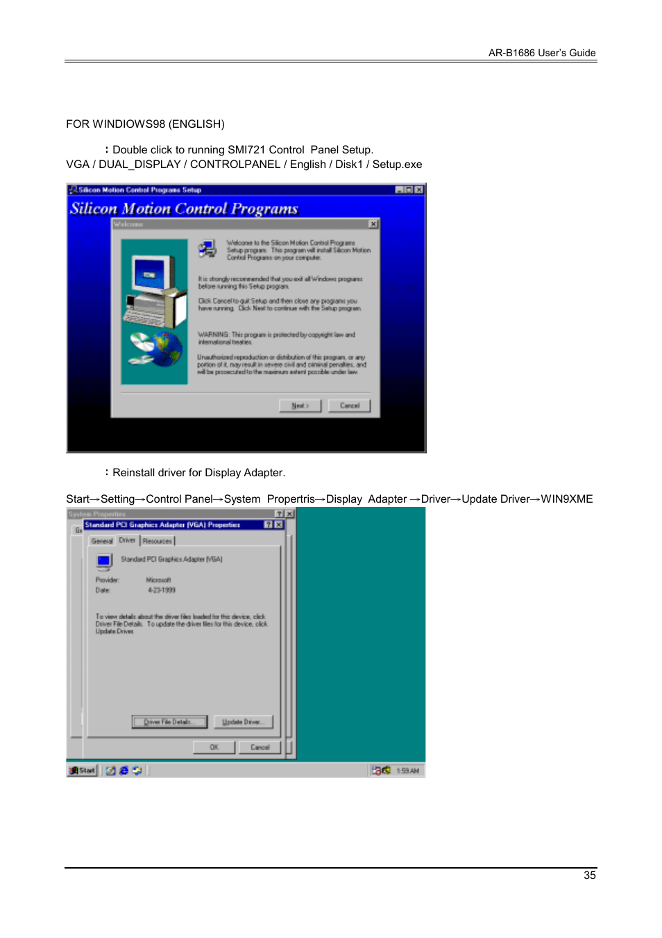 Smi721 chip driver install guide | Acrosser AR-B1661 User Manual | Page 36 / 37