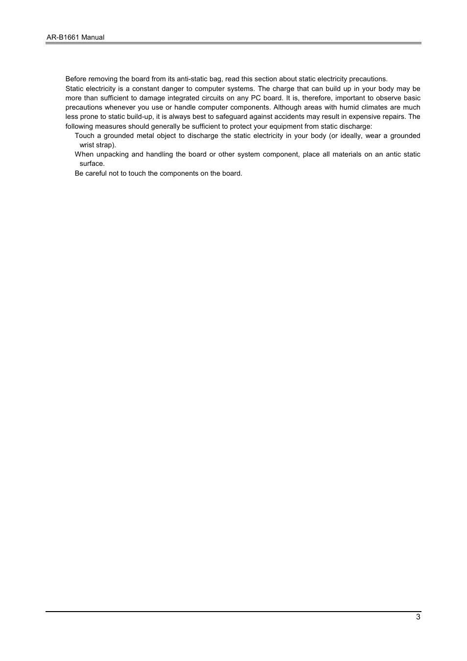 6 static electricity precautions | Acrosser AR-B1661 User Manual | Page 4 / 37