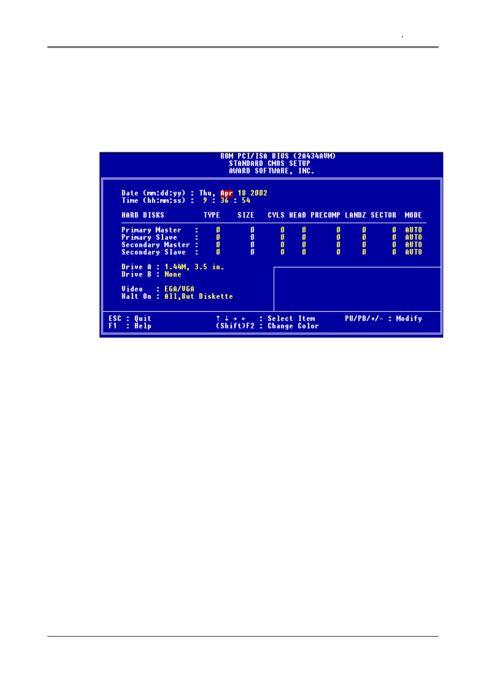 2 standard cmos setup | Acrosser AR-B1565 User Manual | Page 34 / 41