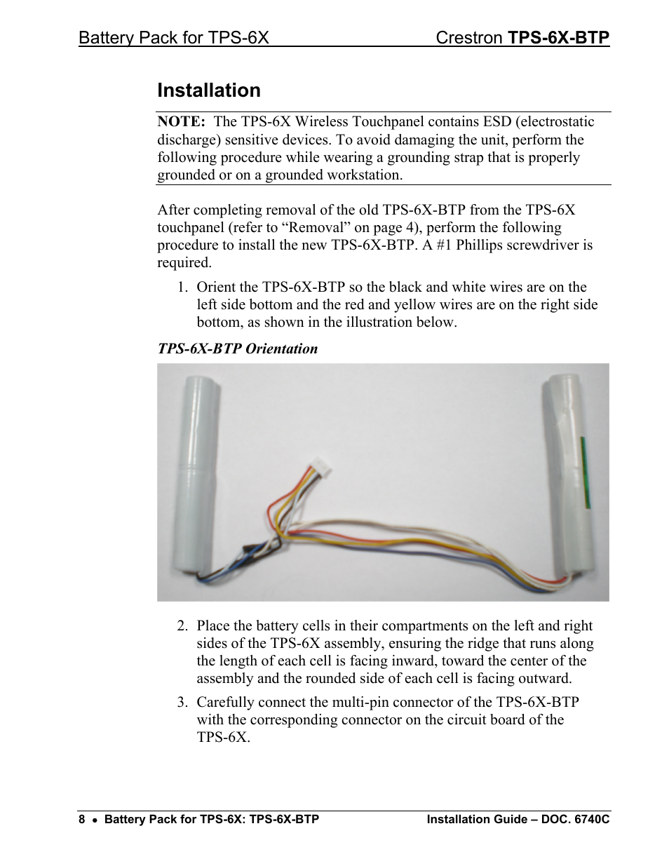 Installation | Crestron electronic Battery Pack TPS-6X-BTP User Manual | Page 12 / 20