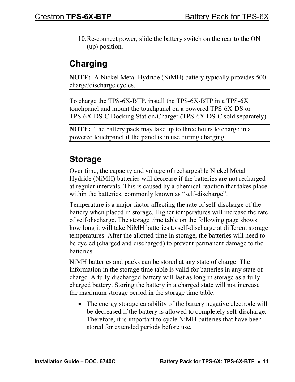 Charging, Storage | Crestron electronic Battery Pack TPS-6X-BTP User Manual | Page 15 / 20