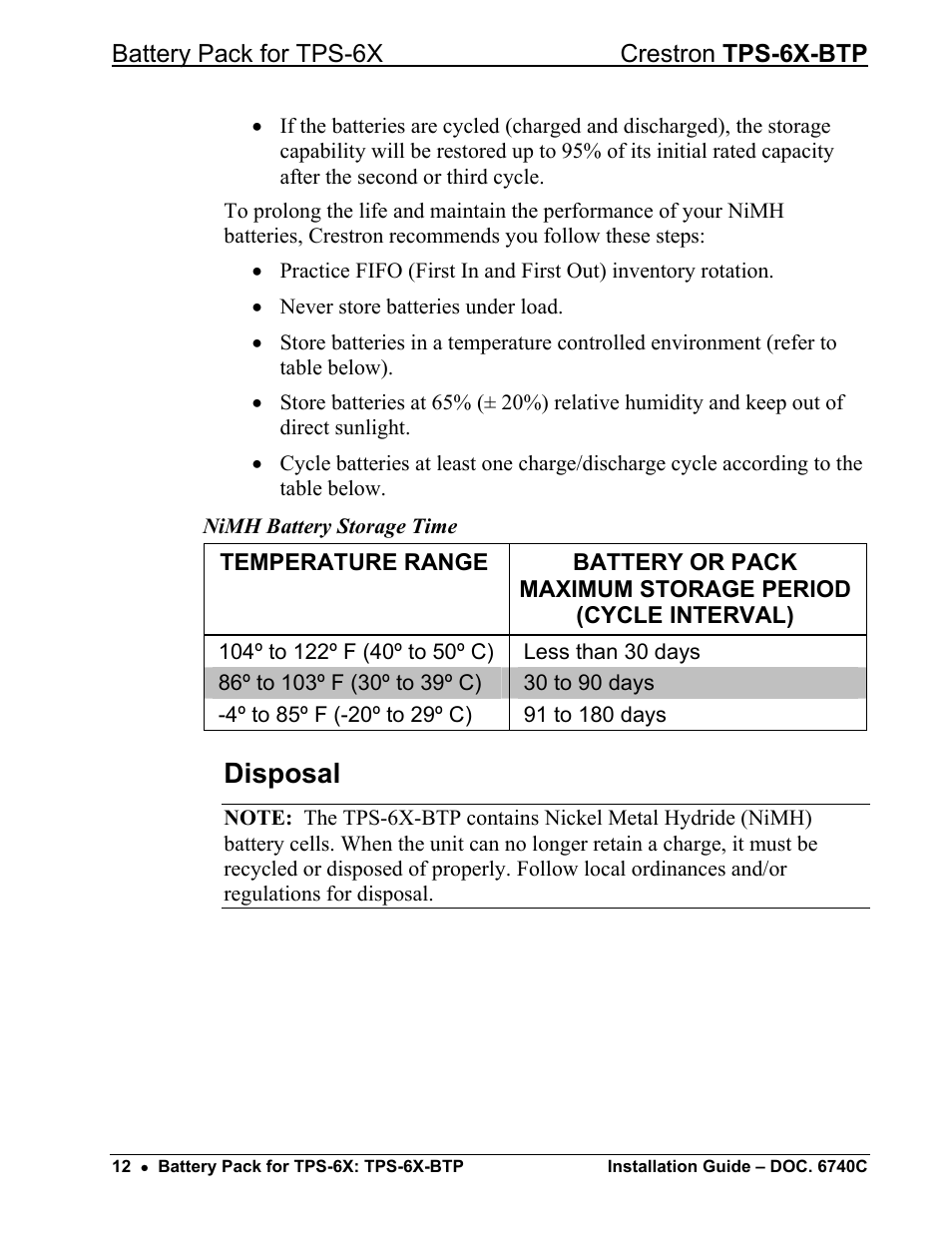 Disposal | Crestron electronic Battery Pack TPS-6X-BTP User Manual | Page 16 / 20