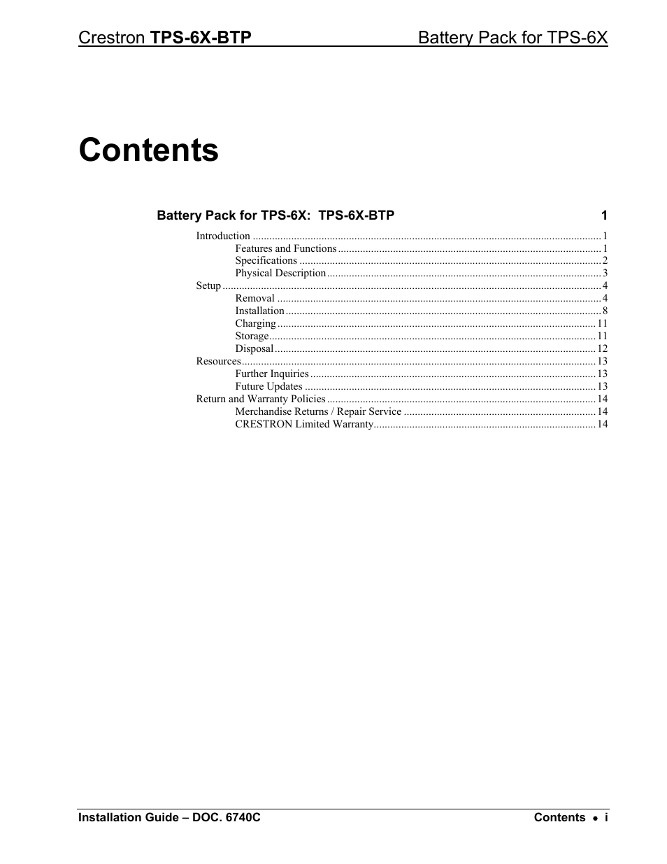 Crestron electronic Battery Pack TPS-6X-BTP User Manual | Page 3 / 20