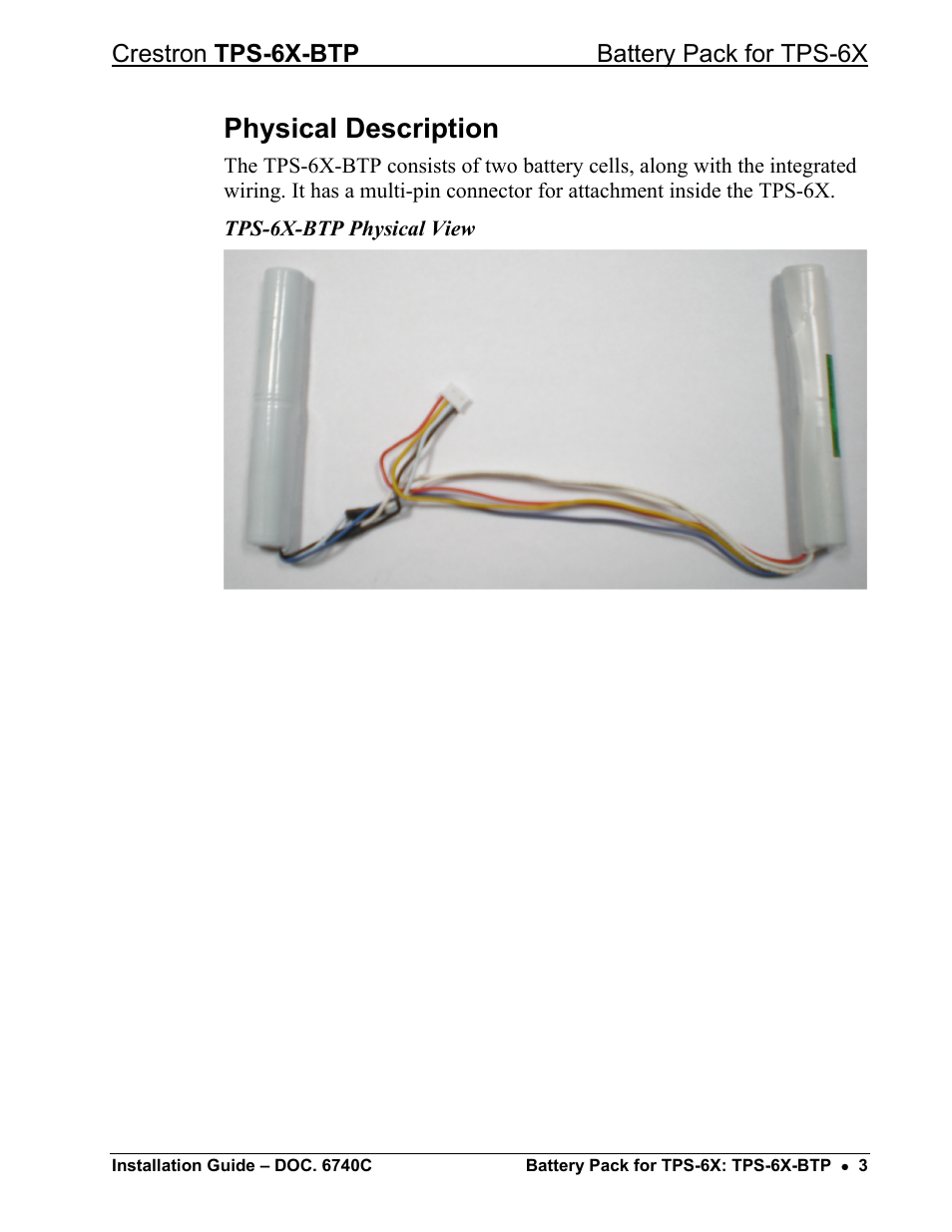 Physical description, Crestron tps-6x-btp battery pack for tps-6x | Crestron electronic Battery Pack TPS-6X-BTP User Manual | Page 7 / 20