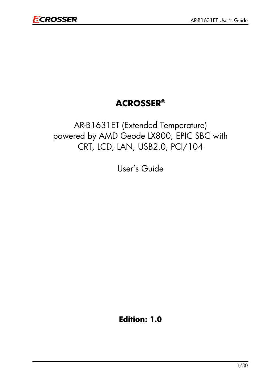 Acrosser AR-B1631ET User Manual | 30 pages