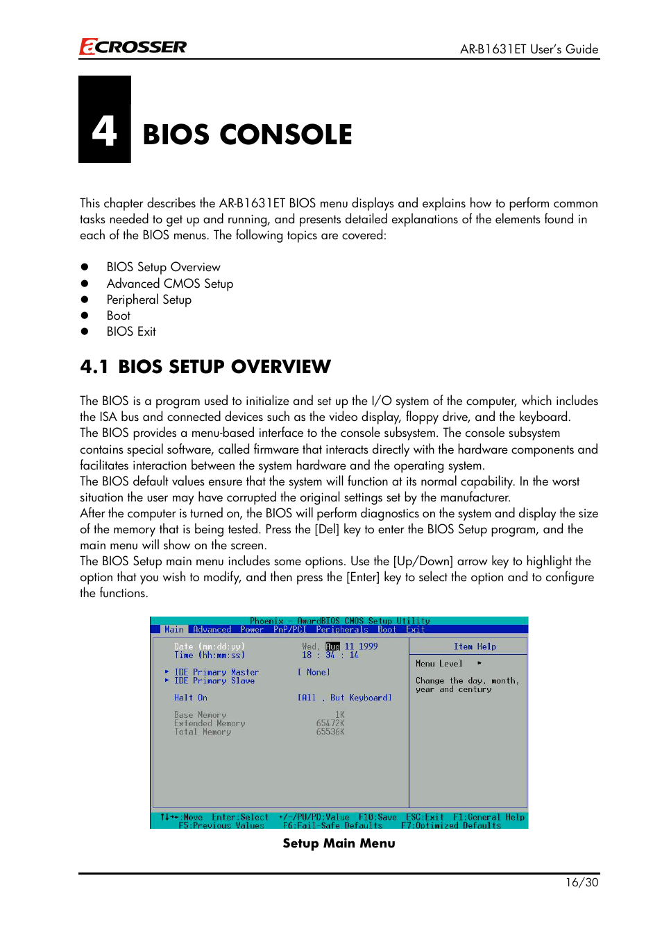 Bios console | Acrosser AR-B1631ET User Manual | Page 16 / 30