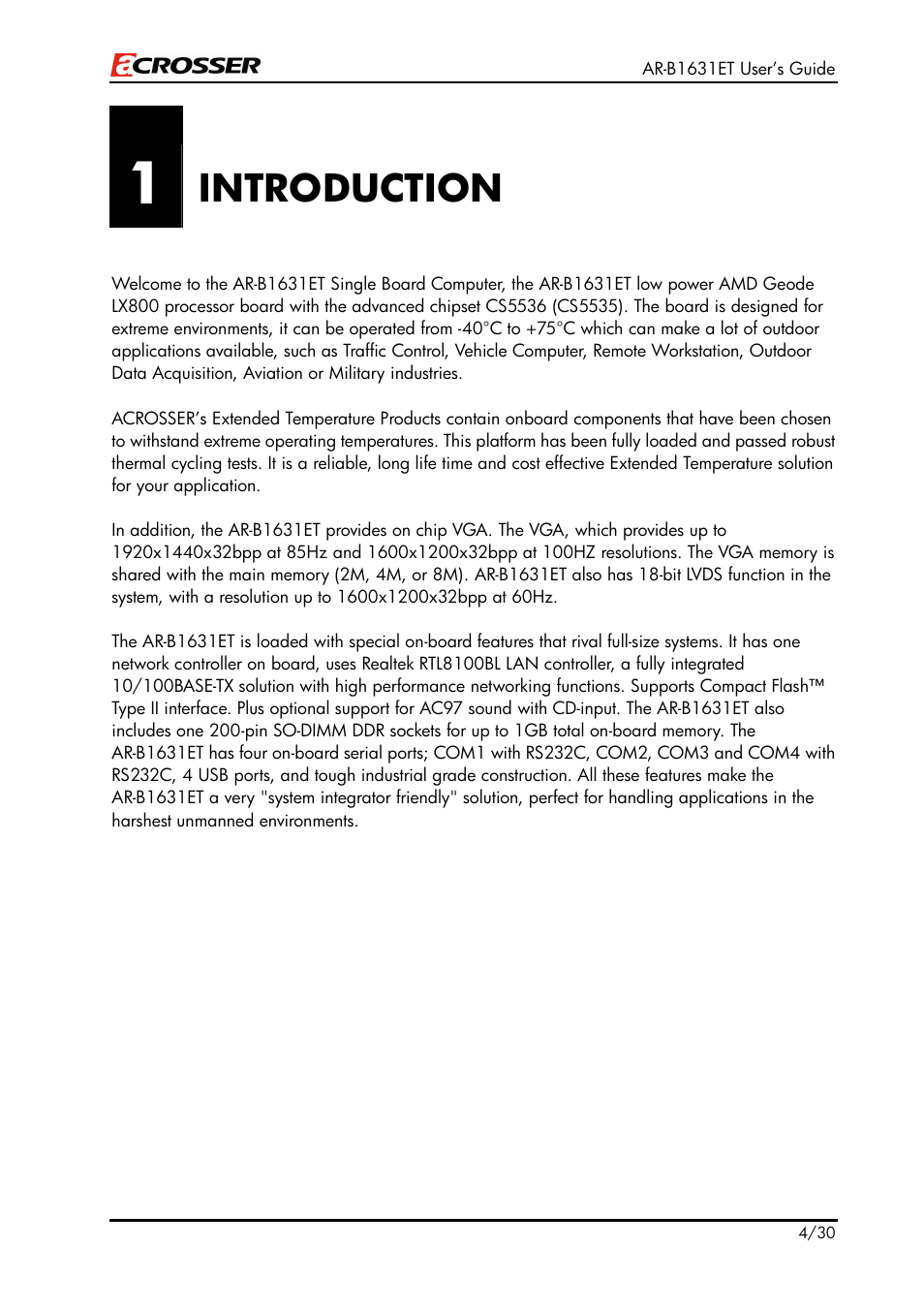 Introduction | Acrosser AR-B1631ET User Manual | Page 4 / 30