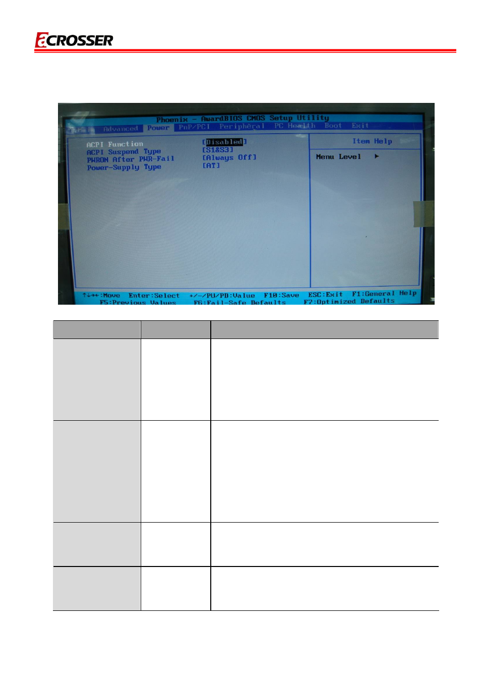 Acpi function, Acpi suspend type, Pwron after pwr-fail | Power-supply type, Power setup, 3 power setup | Acrosser AR-B5230 User Manual | Page 23 / 30