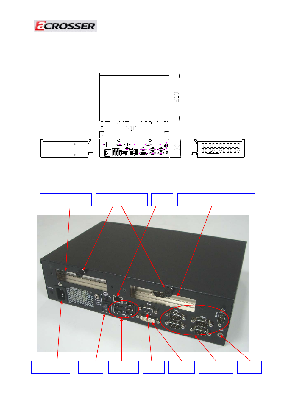 3 system dissection, 1) dimensions, 2) front panel | Acrosser AR-ES5890 User Manual | Page 4 / 20