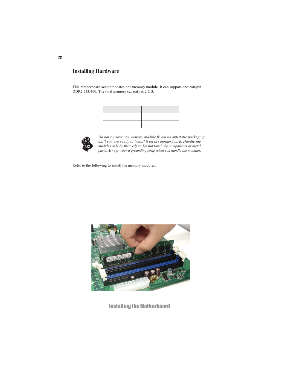 Installing the motherboard, Installing hardware | Acrosser AR-B5495 User Manual | Page 16 / 54