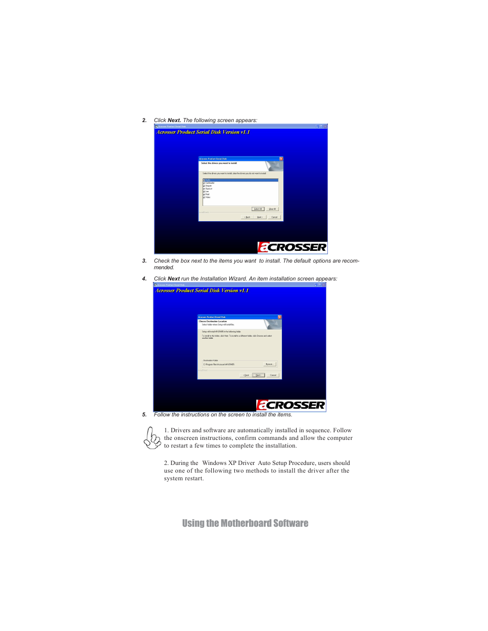 Using the motherboard software | Acrosser AR-B5495 User Manual | Page 51 / 54