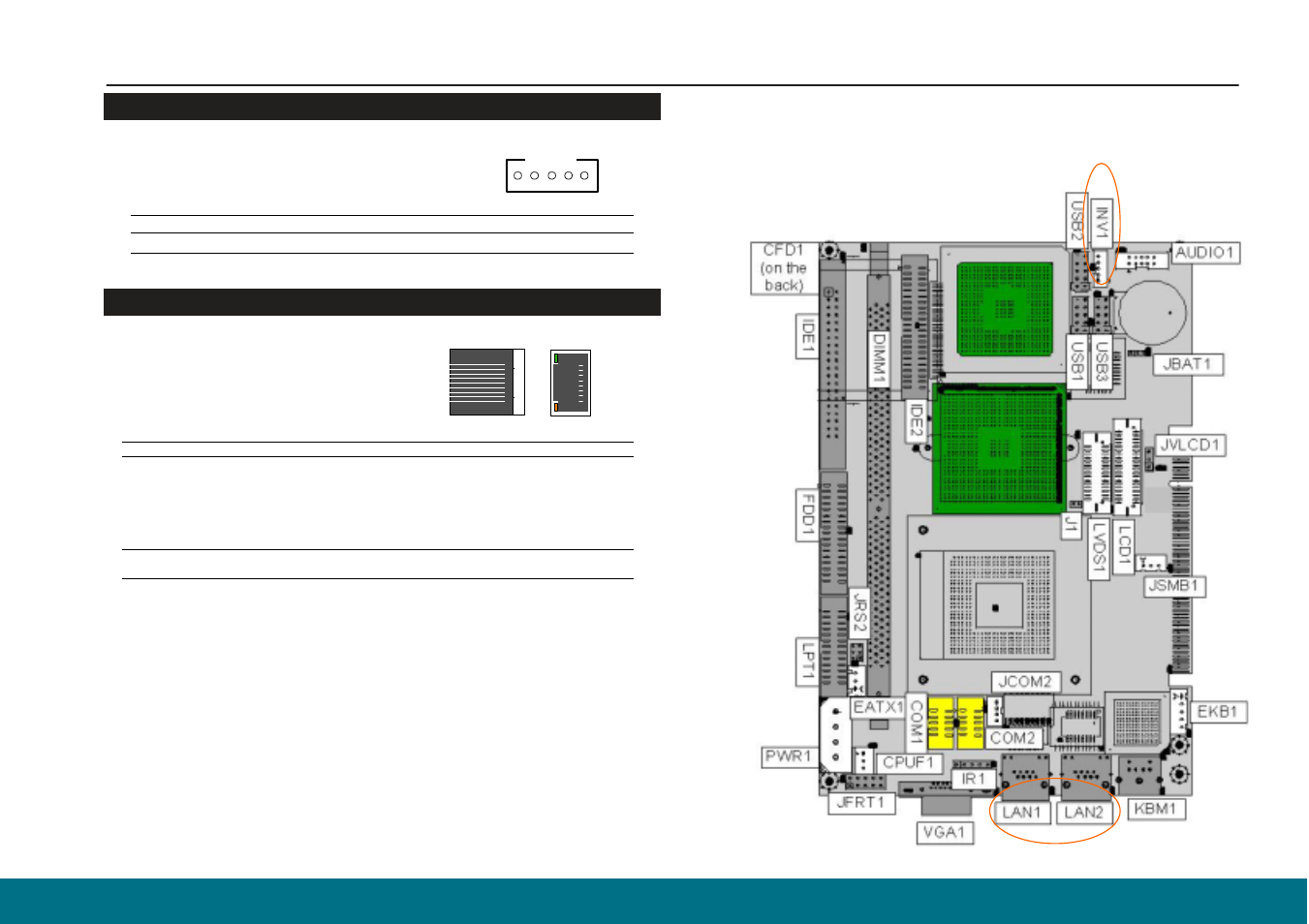 Lan connector, Lcd inverter connector connector : inv1 | Acrosser AR-B1740 User Manual | Page 14 / 35