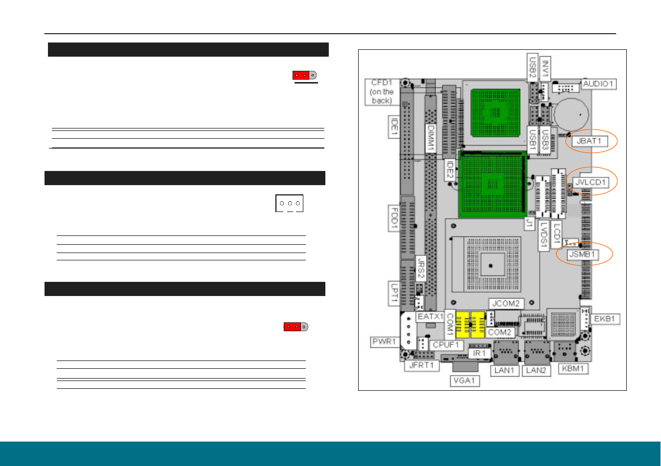 Cmos jumper settings, External smb, Lvds lcd power selection | Acrosser AR-B1740 User Manual | Page 7 / 35