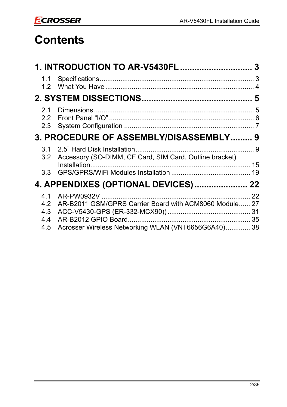 Acrosser AR-V5430FLAT User Manual | Page 2 / 39