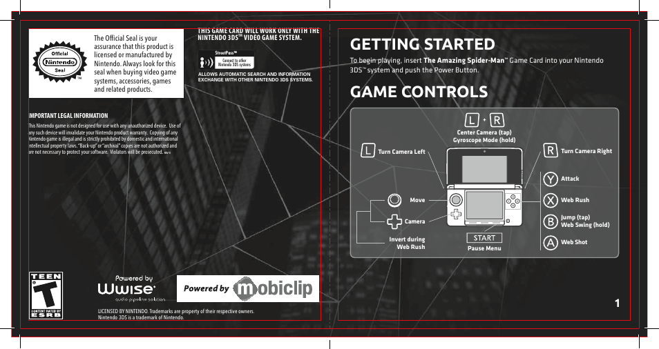 Getting started, Game controls | Activision Amazing Spider-Man User Manual | Page 3 / 6